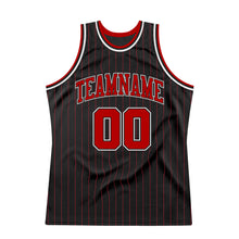 Load image into Gallery viewer, Custom Black Red Pinstripe Red-White Authentic Basketball Jersey