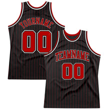 Load image into Gallery viewer, Custom Black Red Pinstripe Red-White Authentic Basketball Jersey