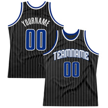 Load image into Gallery viewer, Custom Black White Pinstripe Royal-White Authentic Basketball Jersey