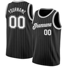 Load image into Gallery viewer, Custom Black White Pinstripe White-Gray Authentic Basketball Jersey
