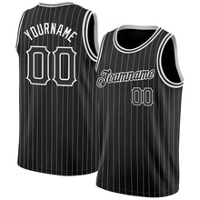 Load image into Gallery viewer, Custom Black White Pinstripe Black-White Authentic Basketball Jersey