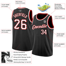 Load image into Gallery viewer, Custom Black White Pinstripe White-Red Authentic Basketball Jersey