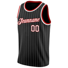 Load image into Gallery viewer, Custom Black White Pinstripe White-Red Authentic Basketball Jersey