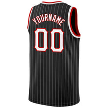 Load image into Gallery viewer, Custom Black White Pinstripe White-Red Authentic Basketball Jersey