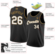 Load image into Gallery viewer, Custom Black White Pinstripe White-Old Gold Authentic Basketball Jersey