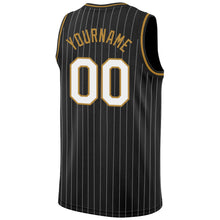 Load image into Gallery viewer, Custom Black White Pinstripe White-Old Gold Authentic Basketball Jersey