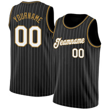 Load image into Gallery viewer, Custom Black White Pinstripe White-Old Gold Authentic Basketball Jersey