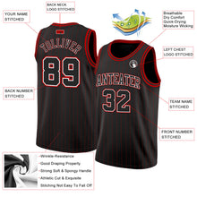 Load image into Gallery viewer, Custom Black Red Pinstripe Black-White Authentic Basketball Jersey