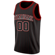 Load image into Gallery viewer, Custom Black Red Pinstripe Black-White Authentic Basketball Jersey