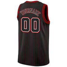 Load image into Gallery viewer, Custom Black Red Pinstripe Black-White Authentic Basketball Jersey