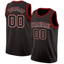 Load image into Gallery viewer, Custom Black Red Pinstripe Black-White Authentic Basketball Jersey