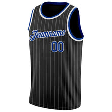 Load image into Gallery viewer, Custom Black White Pinstripe Royal-White Authentic Basketball Jersey