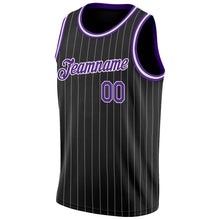 Load image into Gallery viewer, Custom Black White Pinstripe Purple-White Authentic Basketball Jersey