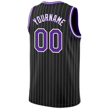 Load image into Gallery viewer, Custom Black White Pinstripe Purple-White Authentic Basketball Jersey