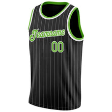 Load image into Gallery viewer, Custom Black White Pinstripe Neon Green-White Authentic Basketball Jersey