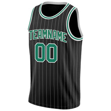 Load image into Gallery viewer, Custom Black White Pinstripe Kelly Green-White Authentic Basketball Jersey