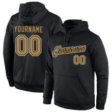 Load image into Gallery viewer, Custom Stitched Black Old Gold-White Sports Pullover Sweatshirt Hoodie