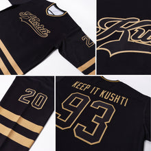 Load image into Gallery viewer, Custom Black Black-Old Gold Hockey Jersey