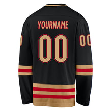 Load image into Gallery viewer, Custom Black Old Gold-Red Hockey Jersey