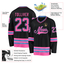 Load image into Gallery viewer, Custom Black Pink-Light Blue Hockey Jersey