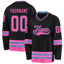 Load image into Gallery viewer, Custom Black Pink-Light Blue Hockey Jersey