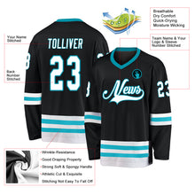 Load image into Gallery viewer, Custom Black White-Teal Hockey Jersey