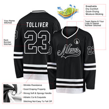 Load image into Gallery viewer, Custom Black Black-White Hockey Jersey
