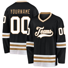 Load image into Gallery viewer, Custom Black White-Old Gold Hockey Jersey