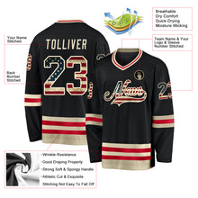 Load image into Gallery viewer, Custom Black Vintage USA Flag-Cream Hockey Jersey