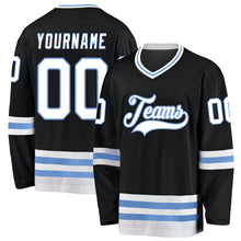 Load image into Gallery viewer, Custom Black White-Light Blue Hockey Jersey