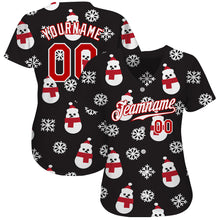 Load image into Gallery viewer, Custom Black Red-White Christmas 3D Authentic Baseball Jersey