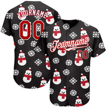 Load image into Gallery viewer, Custom Black Red-White Christmas 3D Authentic Baseball Jersey