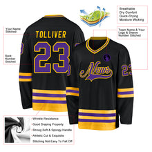 Load image into Gallery viewer, Custom Black Purple-Gold Hockey Jersey