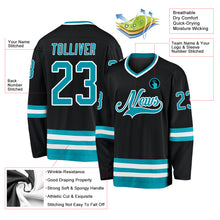 Load image into Gallery viewer, Custom Black Teal-White Hockey Jersey