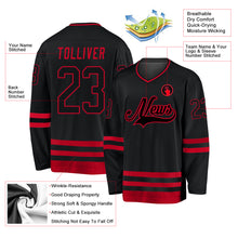 Load image into Gallery viewer, Custom Black Black-Red Hockey Jersey