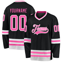 Load image into Gallery viewer, Custom Black Pink-White Hockey Jersey