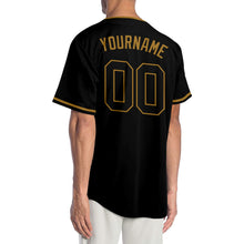 Load image into Gallery viewer, Custom Black Black-Old Gold Authentic Baseball Jersey