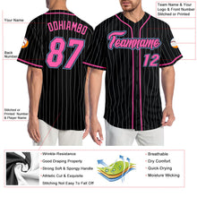 Load image into Gallery viewer, Custom Black White Pinstripe Pink-Light Blue Authentic Baseball Jersey