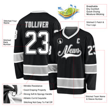 Load image into Gallery viewer, Custom Black White-Gray Hockey Jersey