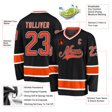 Load image into Gallery viewer, Custom Black Orange-White Hockey Jersey