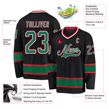 Load image into Gallery viewer, Custom Black Kelly Green-Red Hockey Jersey