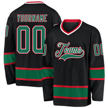 Load image into Gallery viewer, Custom Black Kelly Green-Red Hockey Jersey