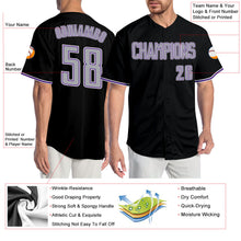 Load image into Gallery viewer, Custom Black Gray-Purple Authentic Baseball Jersey