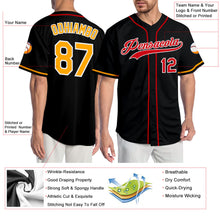Load image into Gallery viewer, Custom Black Gold-Red Authentic Baseball Jersey