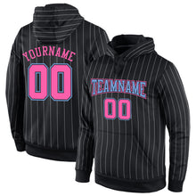Load image into Gallery viewer, Custom Stitched Black White Pinstripe Pink-Light Blue Sports Pullover Sweatshirt Hoodie
