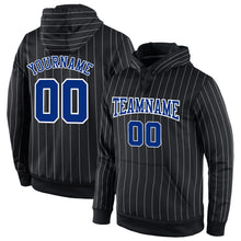 Load image into Gallery viewer, Custom Stitched Black White Pinstripe Royal-White Sports Pullover Sweatshirt Hoodie