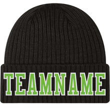 Load image into Gallery viewer, Custom Black Neon Green-White Stitched Cuffed Knit Hat
