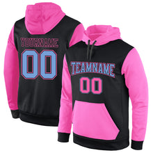Load image into Gallery viewer, Custom Stitched Black Light Blue-Pink Sports Pullover Sweatshirt Hoodie