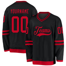 Load image into Gallery viewer, Custom Black Red Hockey Jersey