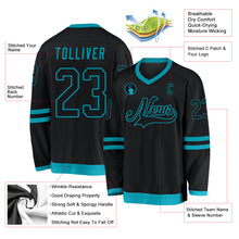 Load image into Gallery viewer, Custom Black Black-Teal Hockey Jersey